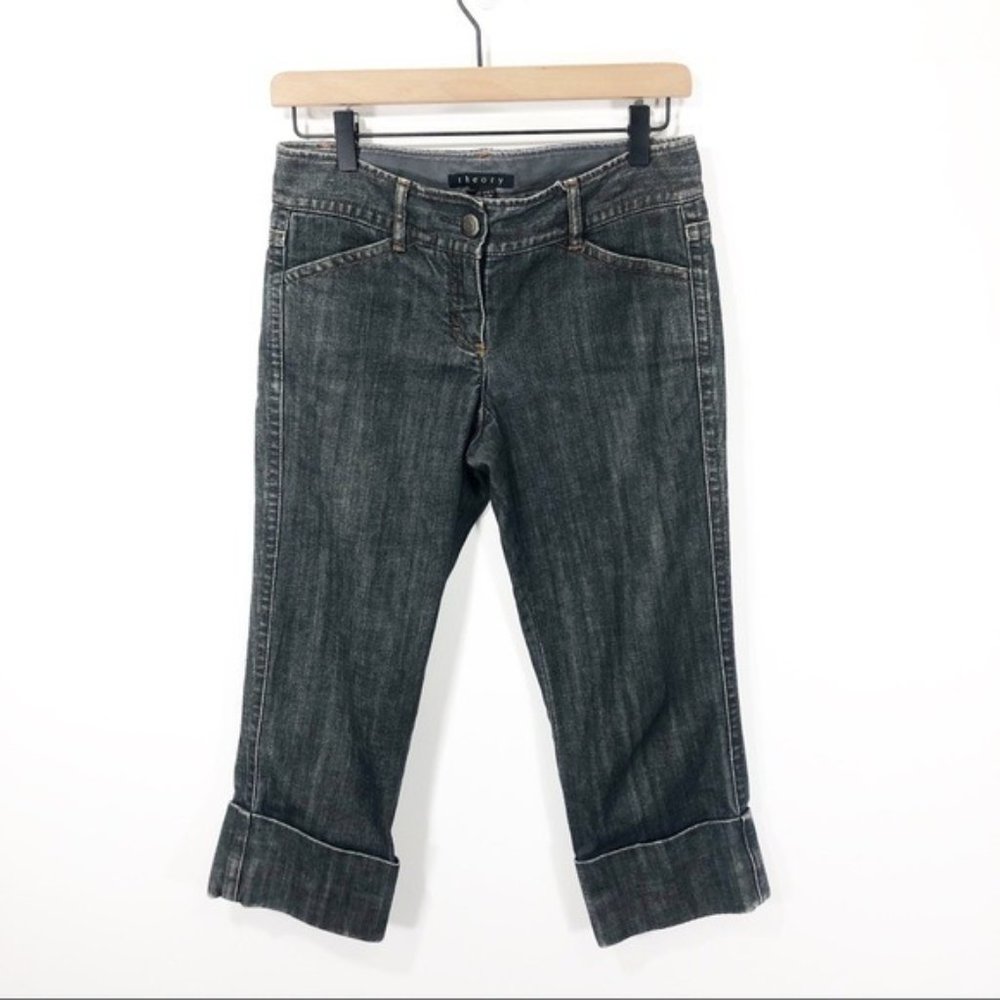 Theory Dark Gray Cuffed Denim Capris